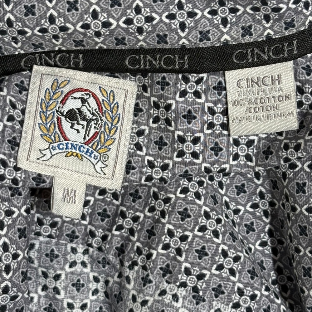 Cinch Button Down Shirt Mens M Grey Black Medallion Geometric MTW1105499 Western - Picture 4 of 8